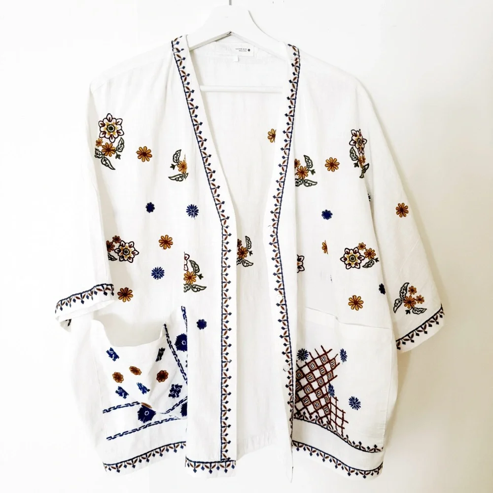 Zara Womens Floral Embroidered Kimono Top 2025 Boho Retro Collection - Picture 1 of 10